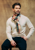 JOSHUA ELLIS 100% CASHMERE SCARF IN CAMEL/NAVY PLAID