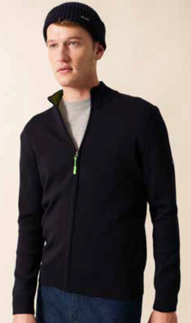SAINT JAMES OF FRANCE CREGGAN II MEN'S FULL ZIP SWEATER JACKET IN NAVY WITH CONTRASTING TRIM