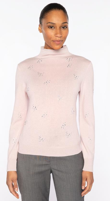 KINROSS CASHMERE CRYSTAL FUNNEL NECK SWEATER IN BALLET