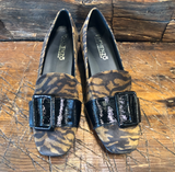 DI CHENZO IBIZI SAFARI PRINT SUEDE PUMP WITH PATENT BUCKLE