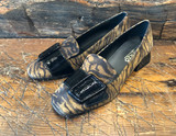 DI CHENZO IBIZI SAFARI PRINT SUEDE PUMP WITH PATENT BUCKLE
