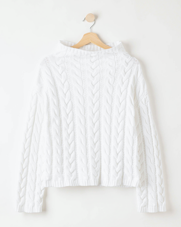 HOLEBROOK SWEDEN WOMEN'S EMMIE T-NECK CABLE SWEATER IN WHITE