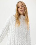 HOLEBROOK SWEDEN WOMEN'S EMMIE T-NECK CABLE SWEATER IN WHITE