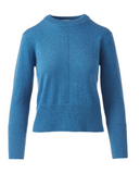 KINROSS CASHMERE EXPOSED SEAM CREW NECK SWEATER IN SAPHIRE BLUE