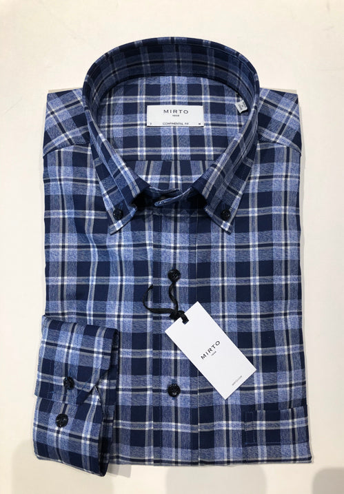 Mirto Long Sleeve Sport Shirt in Blue Plaid