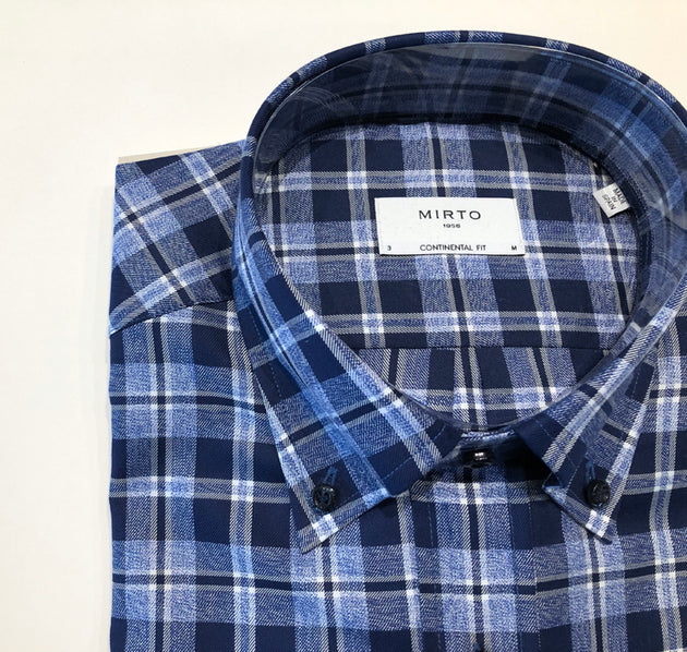 Mirto Long Sleeve Sport Shirt in Blue Plaid