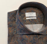 Mirto Long Sleeve Sport Shirt in Muted Paisley Pattern with Navy Background