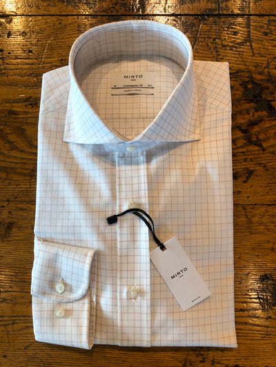 Mirto Dress Shirt with Spread Collar and Blue/Red Tattersall Pattern