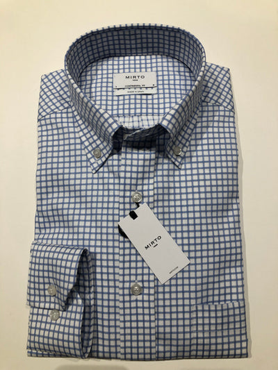 Mirto Long Sleeve Sport Shirt with Blue Tattersall Pattern