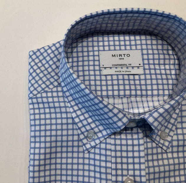 Mirto Long Sleeve Sport Shirt with Blue Tattersall Pattern