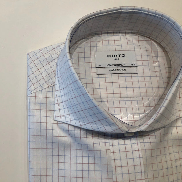 Mirto Dress Shirt with Spread Collar and Blue/Red Tattersall Pattern