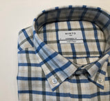 Mirto Long Sleeve Sport Shirt in Creme with Blue/Olive/Tan Plaid