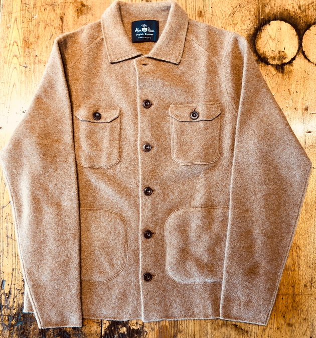 Alan Paine Men's Ferndale Lambswool Knitted Shirt-Jacket in DriftwoodTan