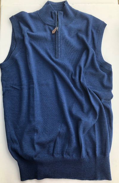 Alan Paine Men's Fewston Sleeveless Mock Neck Sweater with 1/4 Zip in Indigo