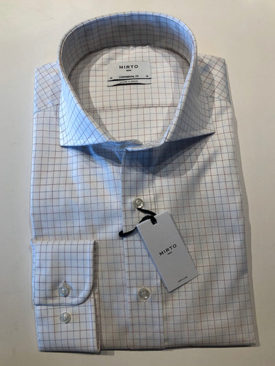 Mirto Dress Shirt with Spread Collar and Blue/Red Tattersall Pattern