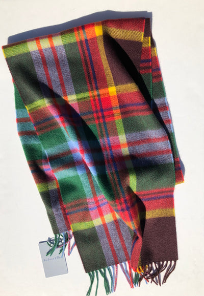 JOSHUA ELLIS HANDMADE 100% CASHMERE SCARF IN BURGUNDY/GREEN PLAID