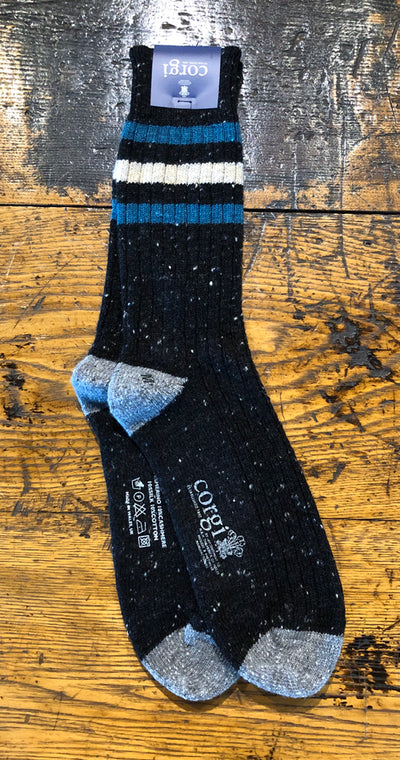 Corgi Donegal Wool Heavyweight Casual Sock in Black