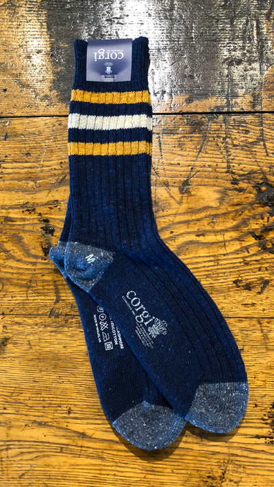 Corgi Donegal Wool Heavyweight Casual Sock in Navy