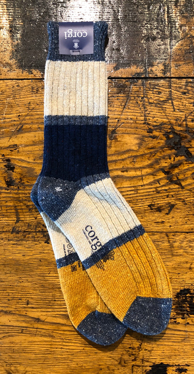 Corgi Donegal Wool Heavyweight Casual Sock with Block Stripe