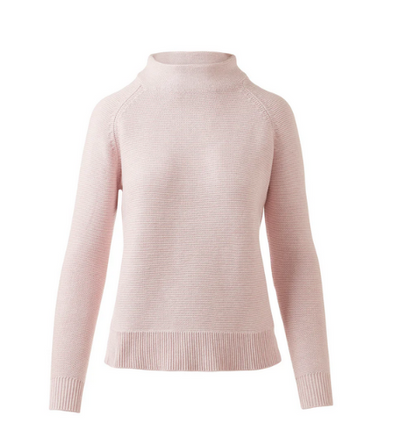 KINROSS CASHMERE GARTER FUNNEL NECK SWEATER IN BALLET