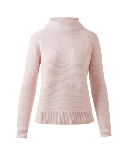 KINROSS CASHMERE GARTER FUNNEL NECK SWEATER IN BALLET