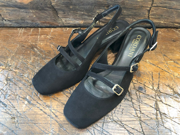CORDANI GAVIN SLINGBACK HEEL IN BLACK SUEDE