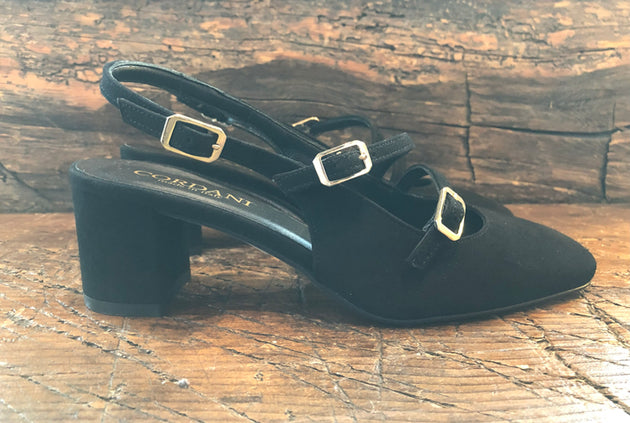 CORDANI GAVIN SLINGBACK HEEL IN BLACK SUEDE