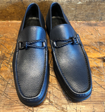 Magnanni Gentry Loafer with Braid Ornament in Tumbled Navy Calfskin with Rubber Sole
