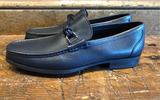 Magnanni Gentry Loafer with Braid Ornament in Tumbled Navy Calfskin with Rubber Sole