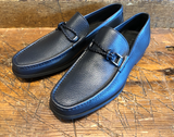 Magnanni Gentry Loafer with Braid Ornament in Tumbled Navy Calfskin with Rubber Sole