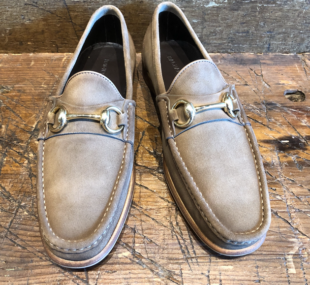 Magnanni Giancarlo Bit Loafer in Taupe Suede with Rubber/Leather Sole