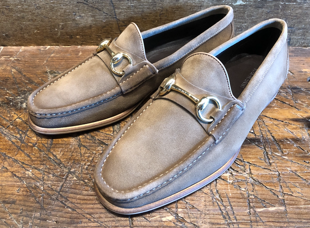 Magnanni Giancarlo Bit Loafer in Taupe Suede with Rubber/Leather Sole
