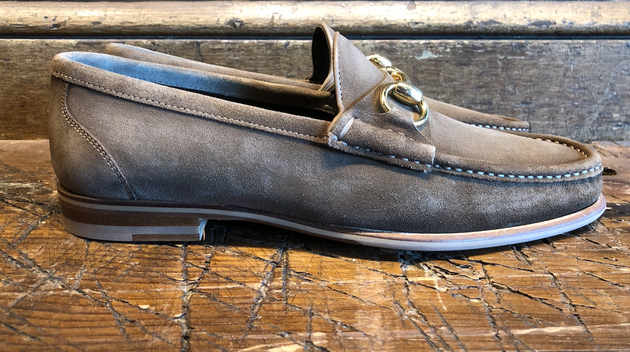 Magnanni Giancarlo Bit Loafer in Taupe Suede with Rubber/Leather Sole