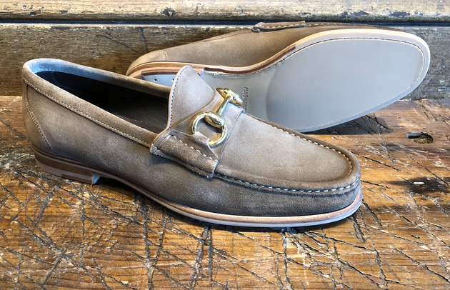 Magnanni Giancarlo Bit Loafer in Taupe Suede with Rubber/Leather Sole