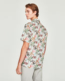 Mirto Short Sleeve Gray and Coral Palm Tree Print Cotton Sport Shirt