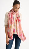 KINROSS CASHMERE HIGHLAND BLOOMS PRINT SCARF IN SANDSTONE MULTI