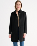 KINROSS CASHMERE HIGH BUTTON MOCK NECK COAT IN BLACK