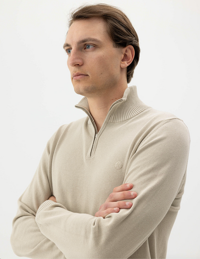 Holebrook Sweden Men's Holger T-Neck Sweater in Feather Tan