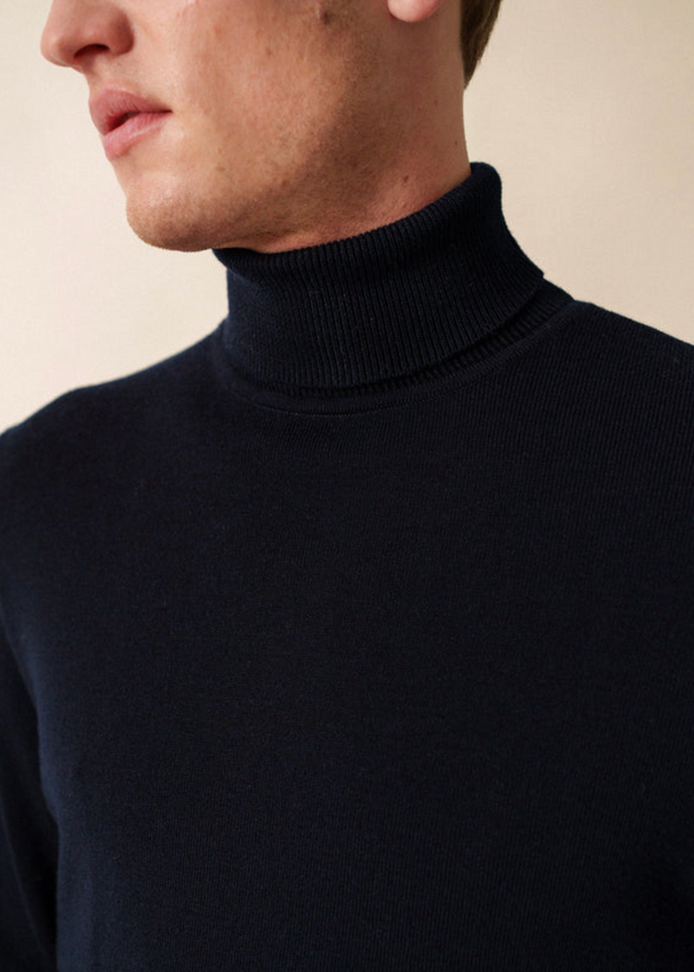 SAINT JAMES OF FRANCE HOUAT MEN'S ROLL NECK SWEATER IN NAVY