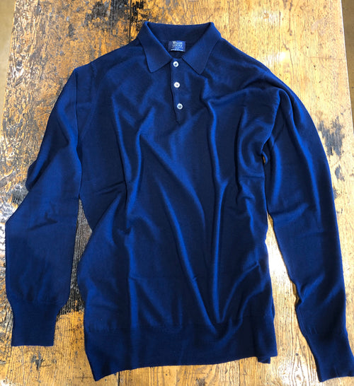 WILLIAM LOCKIE SUPERFINE MERINO WOOL KENT SPORTSHIRT IN BLUE