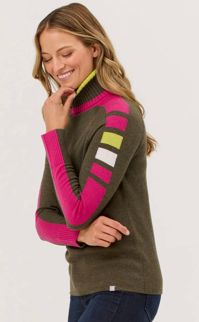 KRIMSON KLOVER WOMEN'S SKI WEAR SKYLINE T-NECK SWEATER IN HUNTER GREEN