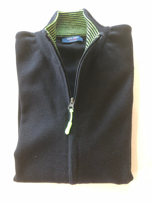 SAINT JAMES OF FRANCE CREGGAN II MEN'S FULL ZIP SWEATER JACKET IN NAVY WITH CONTRASTING TRIM