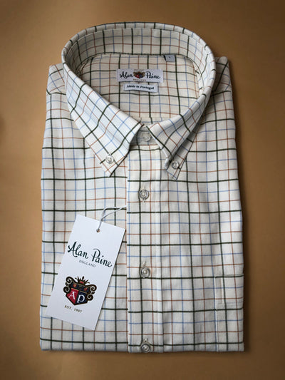 Alan Paine Men's Long-Sleeve Button-Down Window Pane Sport Shirt in 100% Cotton
