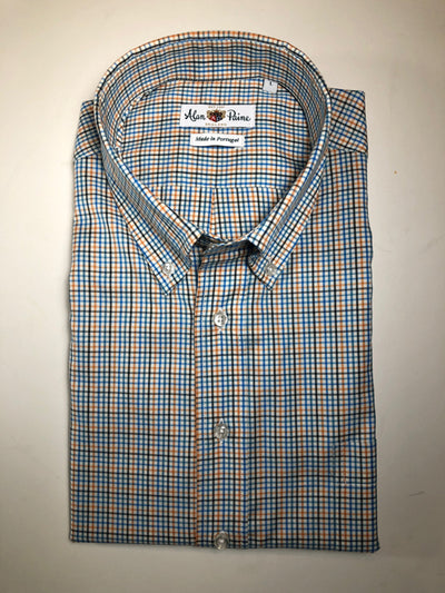 Alan Paine Men's Long-Sleeve Button-Down Tattersal Sport Shirt in 100% Cotton