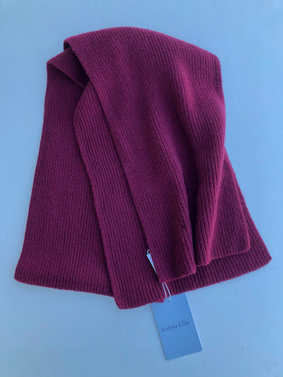 JOSHUA ELLIS HANDMADE 100% CASHMERE KNITTED RIBBED SCARF IN BURGUNDY