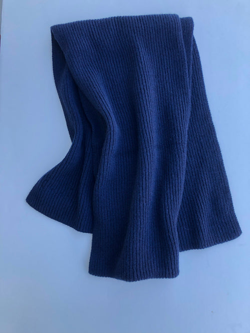 JOSHUA ELLIS HANDMADE 100% CASHMERE KNITTED RIBBED SCARF IN NAVY