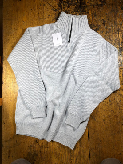 SCOTT & CHARTERS MEN'S CHUNKY 4-PLY 100% CASHMERE QUARTER ZIP SWEATER IN SANDERLING GRAY HEATHER