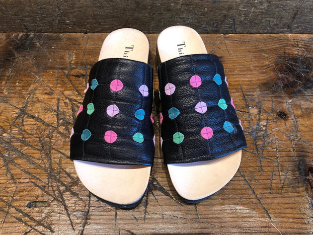 THINK WOMEN'S JULIA DOTTED SLIDE SANDAL IN BLACK
