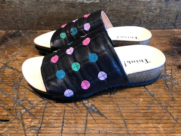 THINK WOMEN'S JULIA DOTTED SLIDE SANDAL IN BLACK