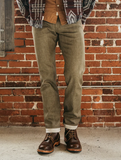 HIROSHI KATO 10.5 oz 4-Way Stretch Selvedge Denim Dark Green Raw Straight Cut Jeans (Hammer Model)
